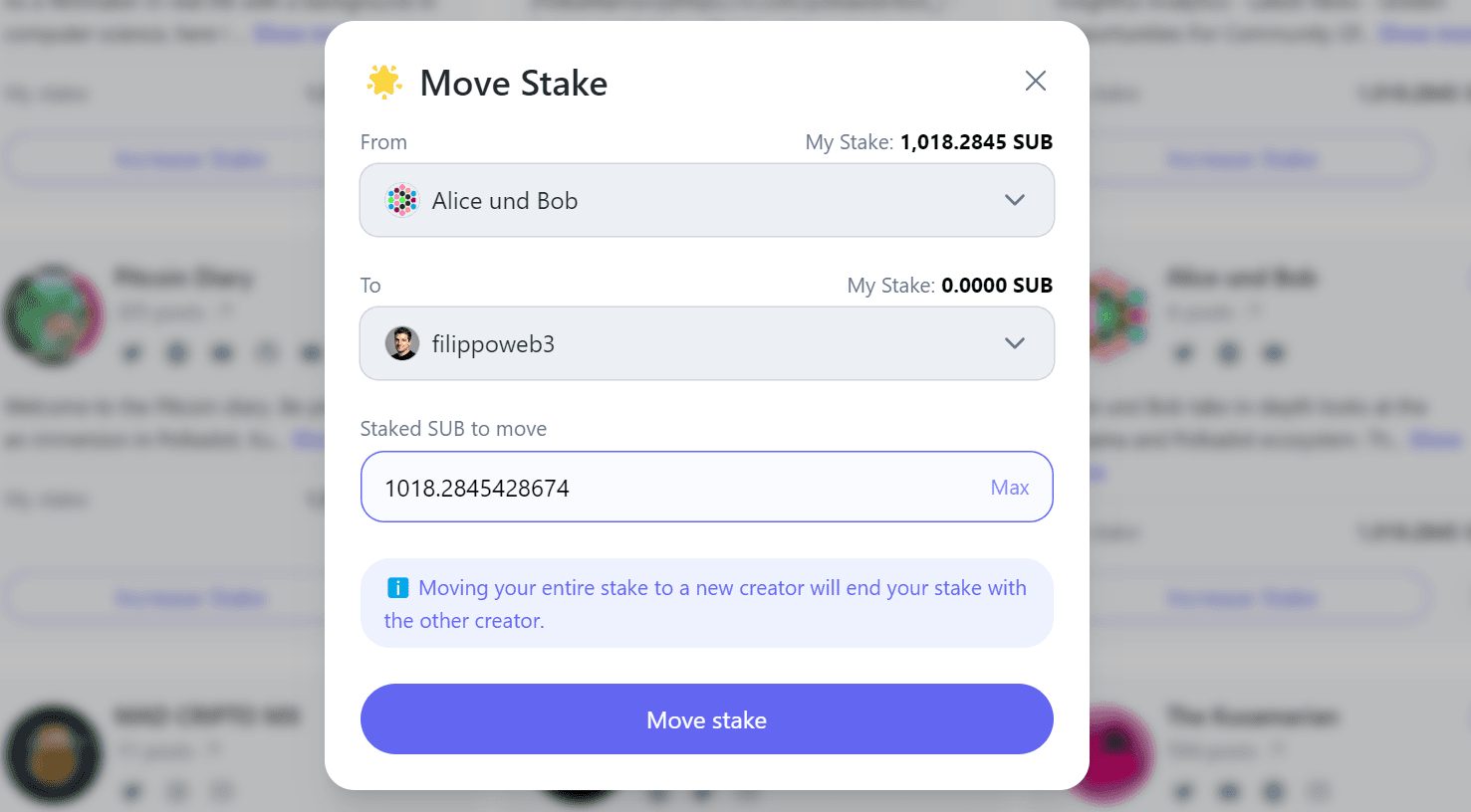 Easily Support The Most Deserving Creators With Instant Stake Transfers!